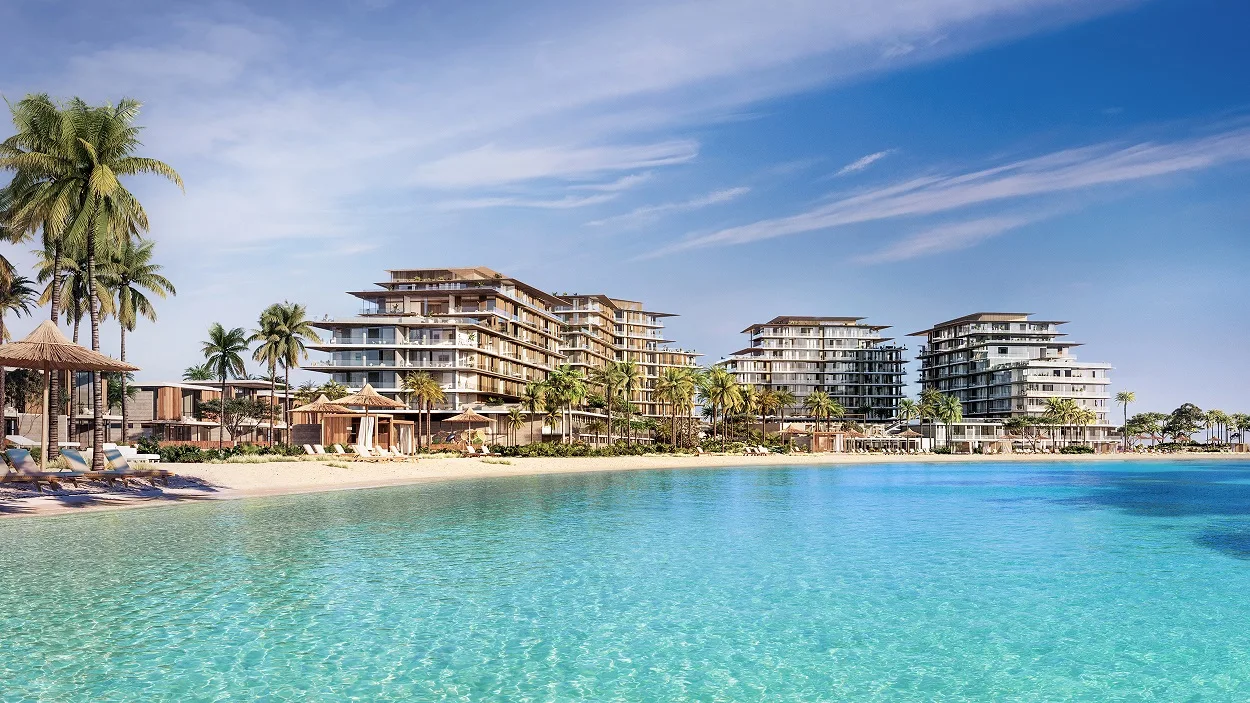 Project picture: Bay Residences Dubai Islands - A3. Terraced beachfront Bay Residences blocks seen from the bay
