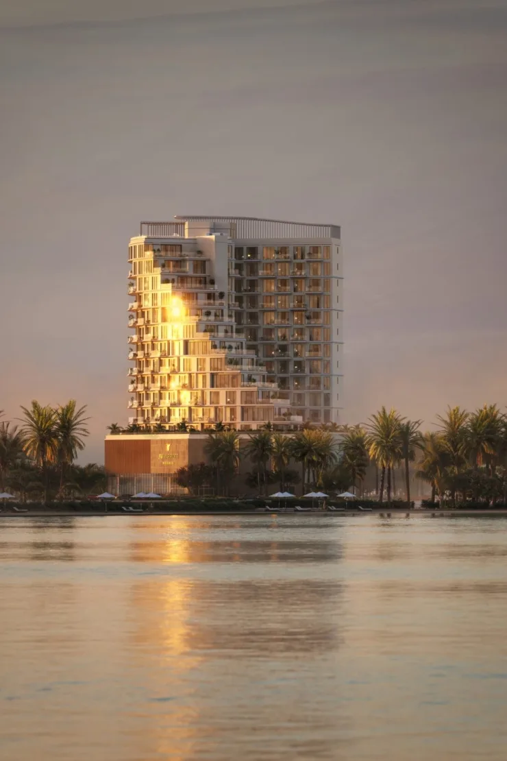outside full height from the water at dusk