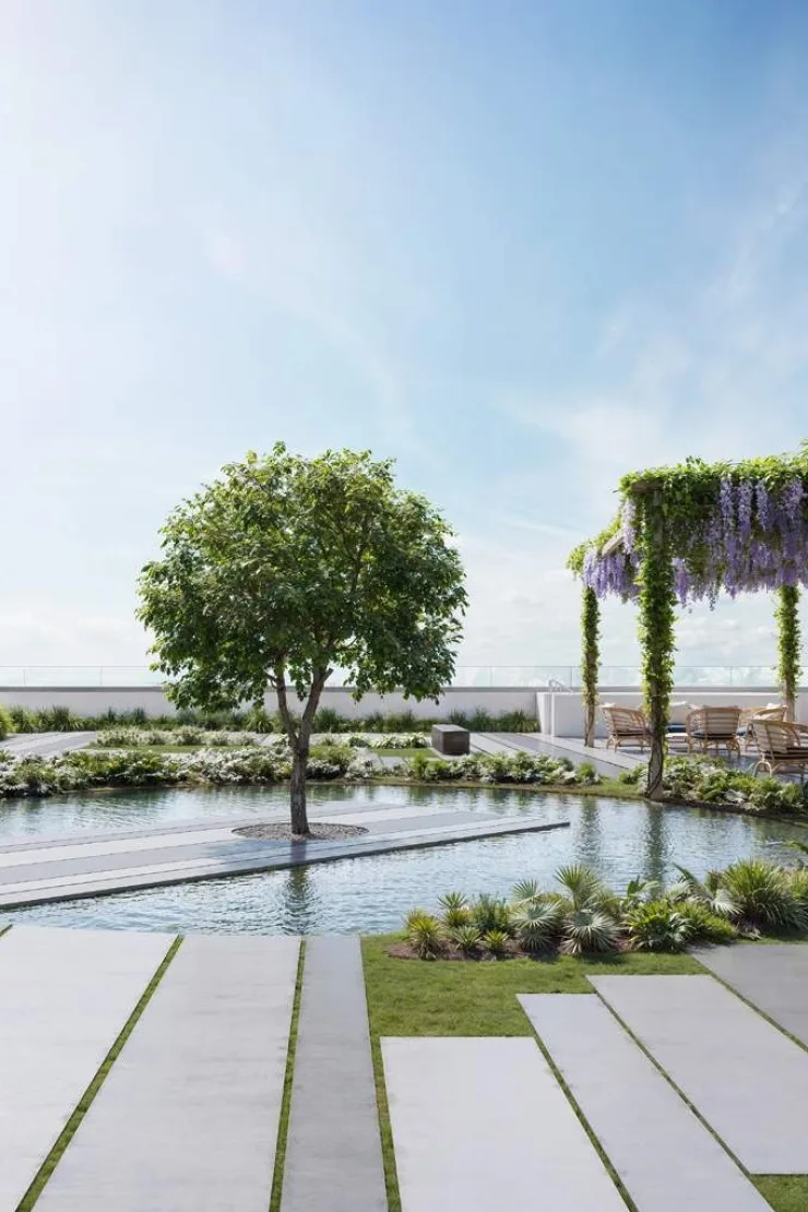 landscaped deck and view