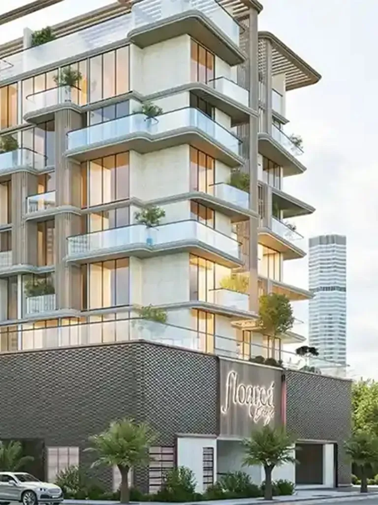 Close view of balconies and podium signage