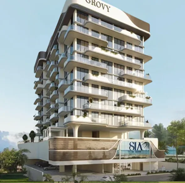 Close render of SIA tower with curved balconies