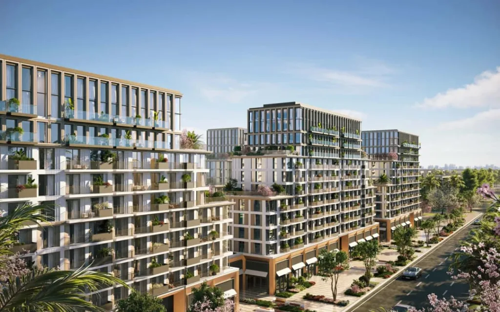 Street-side render of Loom blocks with balconies and retail podium