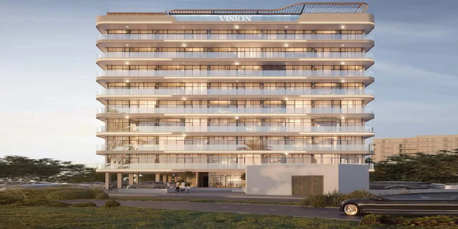 Developer render of the Celine tower with curved balconies