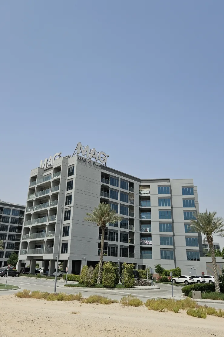MAG 530 building with rooftop MAG signage, ground to roof