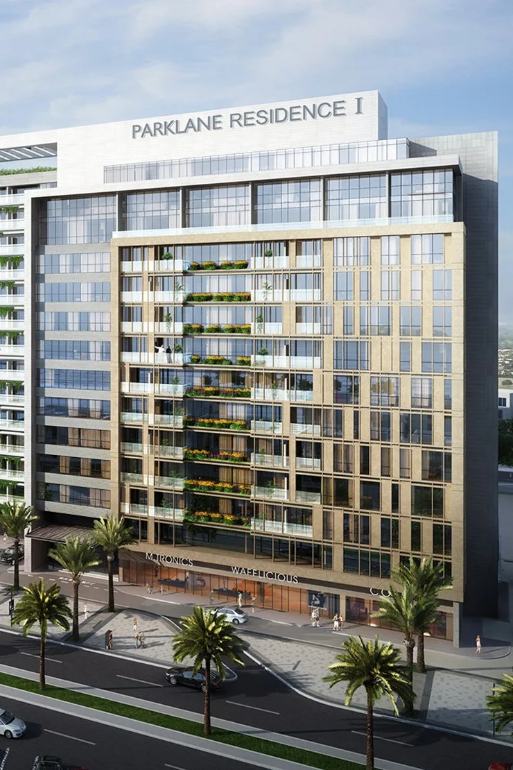 Parklane Residence I facade with planter balconies and retail