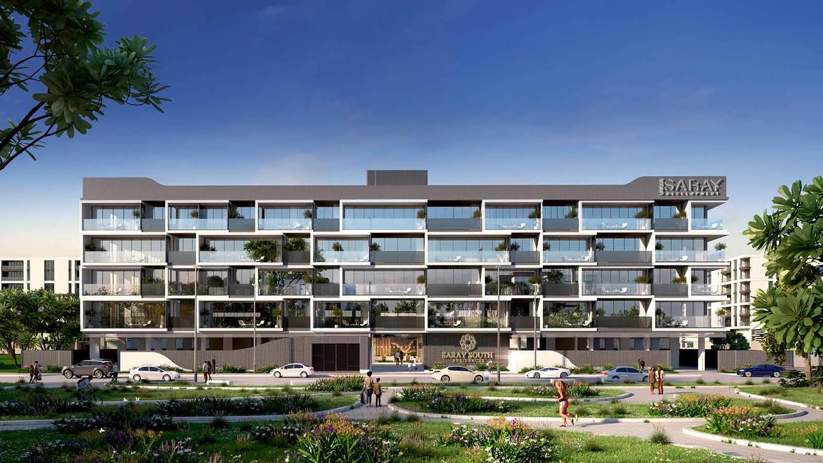 Front elevation of Saray South Residences, five storeys
