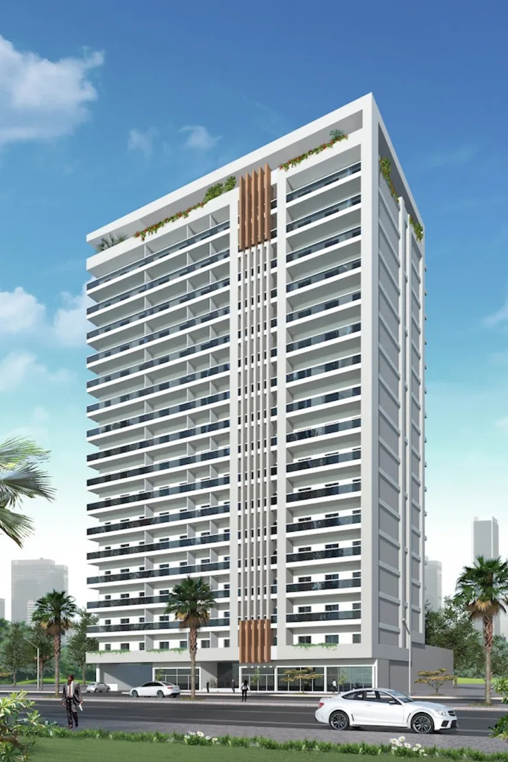 Developer render of the full tower from street level