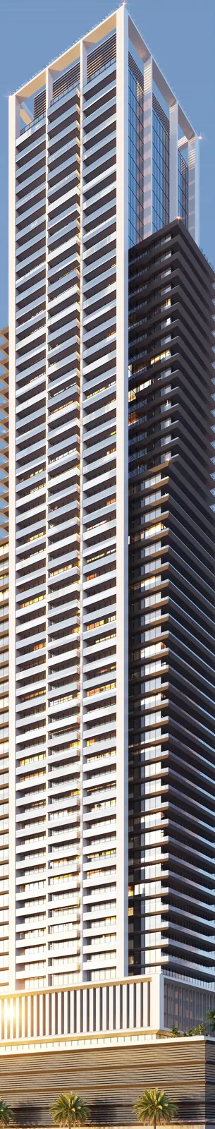 Close crop of upper tower facade and crown