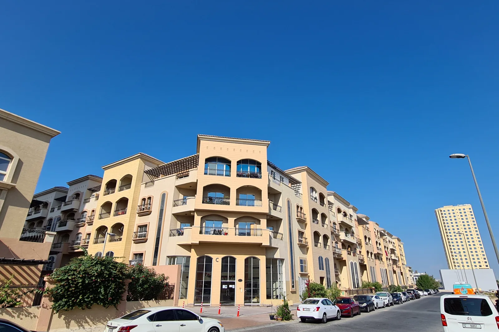 Low-rise apartment blocks along a District 11 street