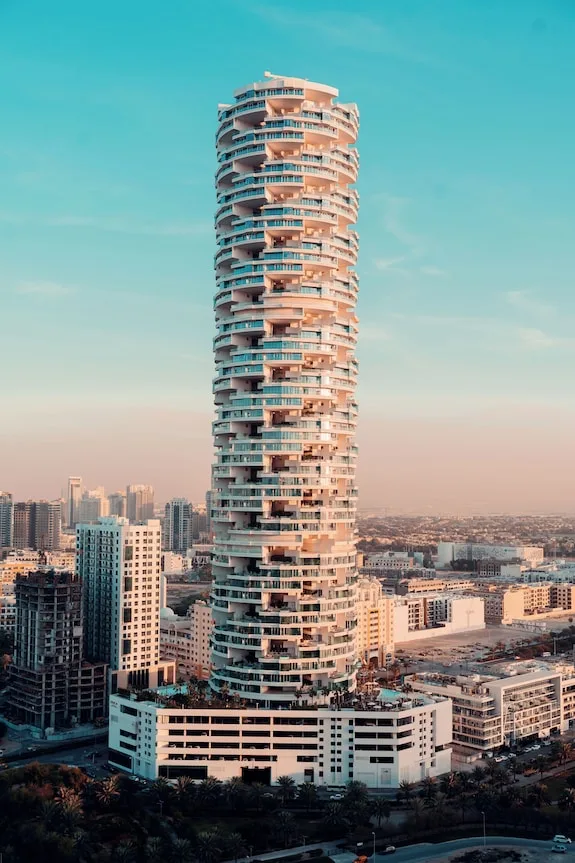 Full tower with podium at golden hour