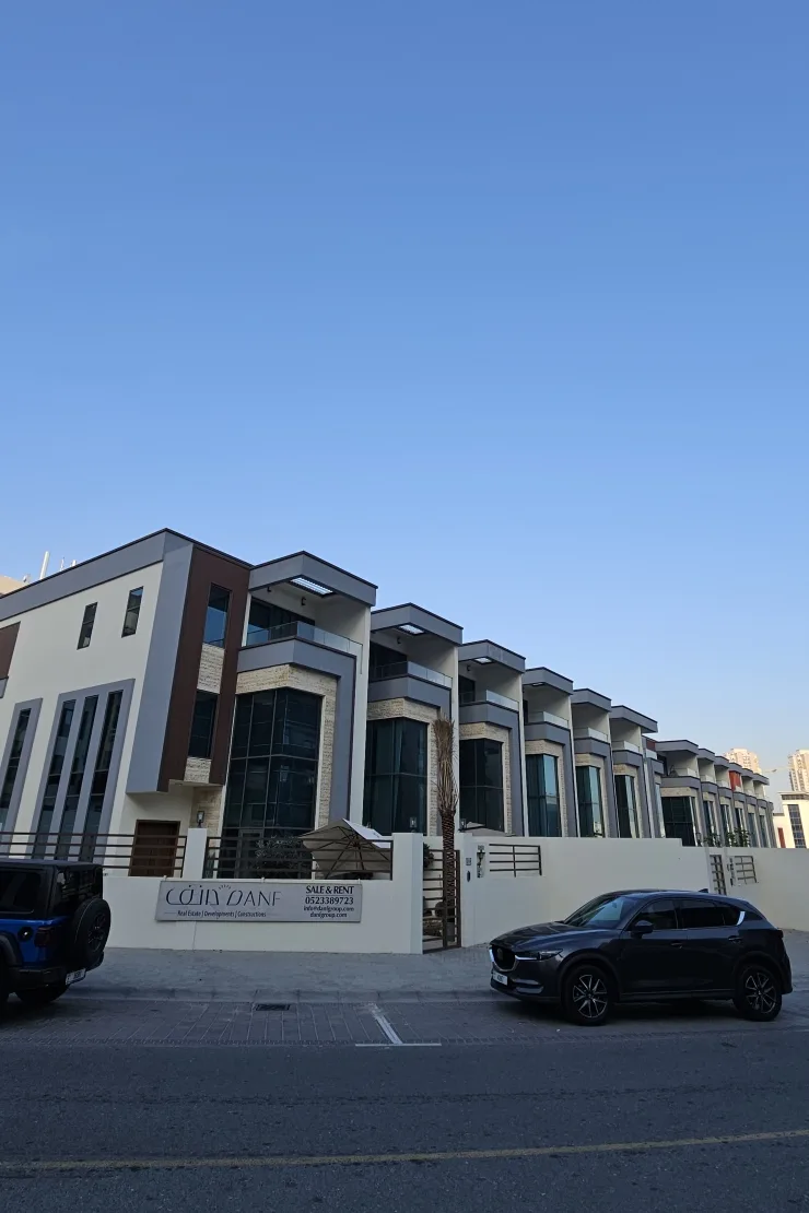Townhouse row, full street-facing facade