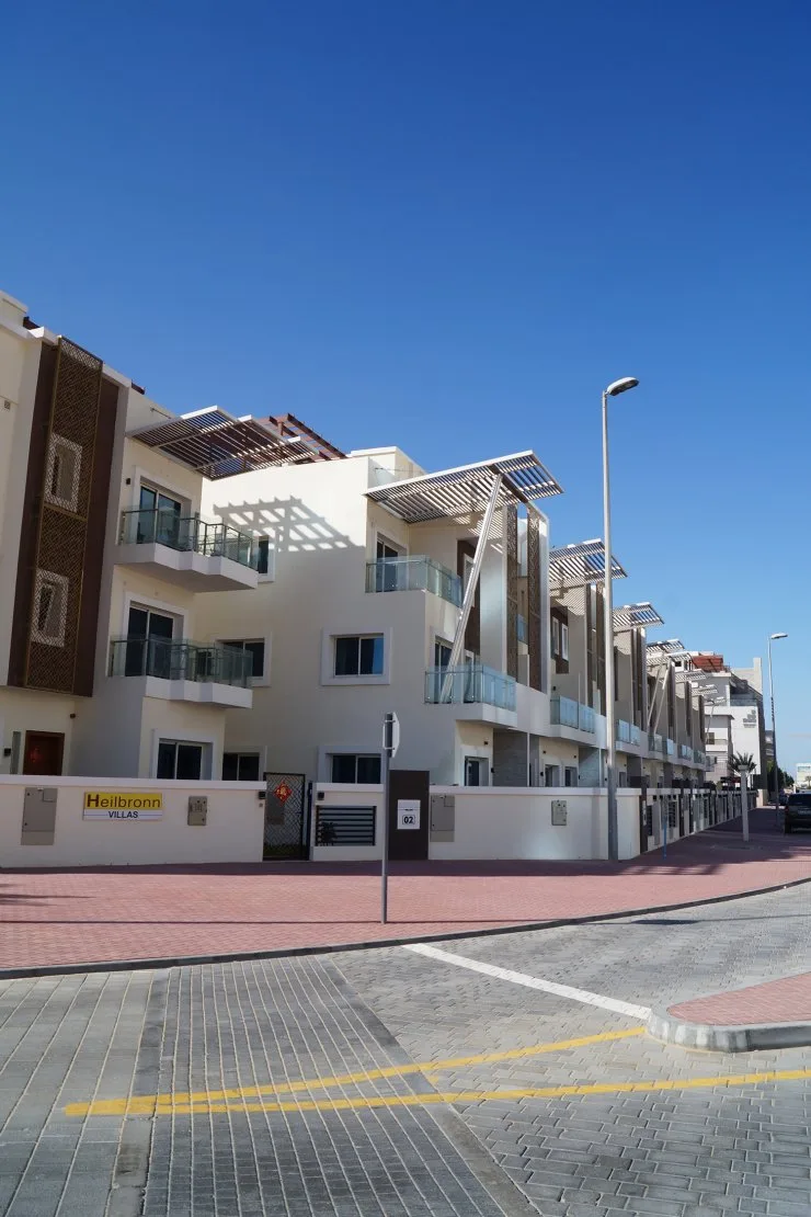 Townhouse row with Heilbronn Villas sign