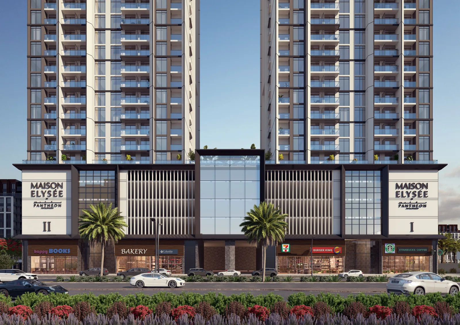 outside, front elevation of both towers and podium (file is named 'Lobby' but shows the exterior) (5000x3539)