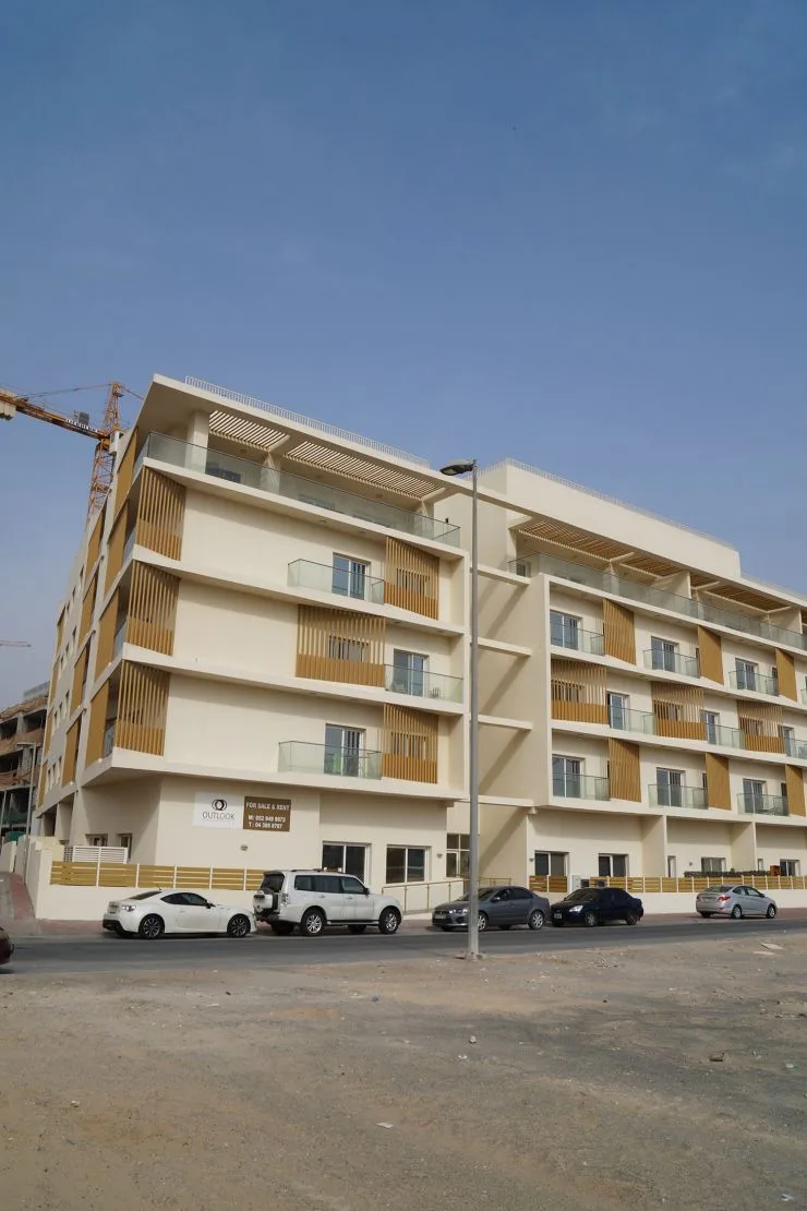 Street view of the building's two wings