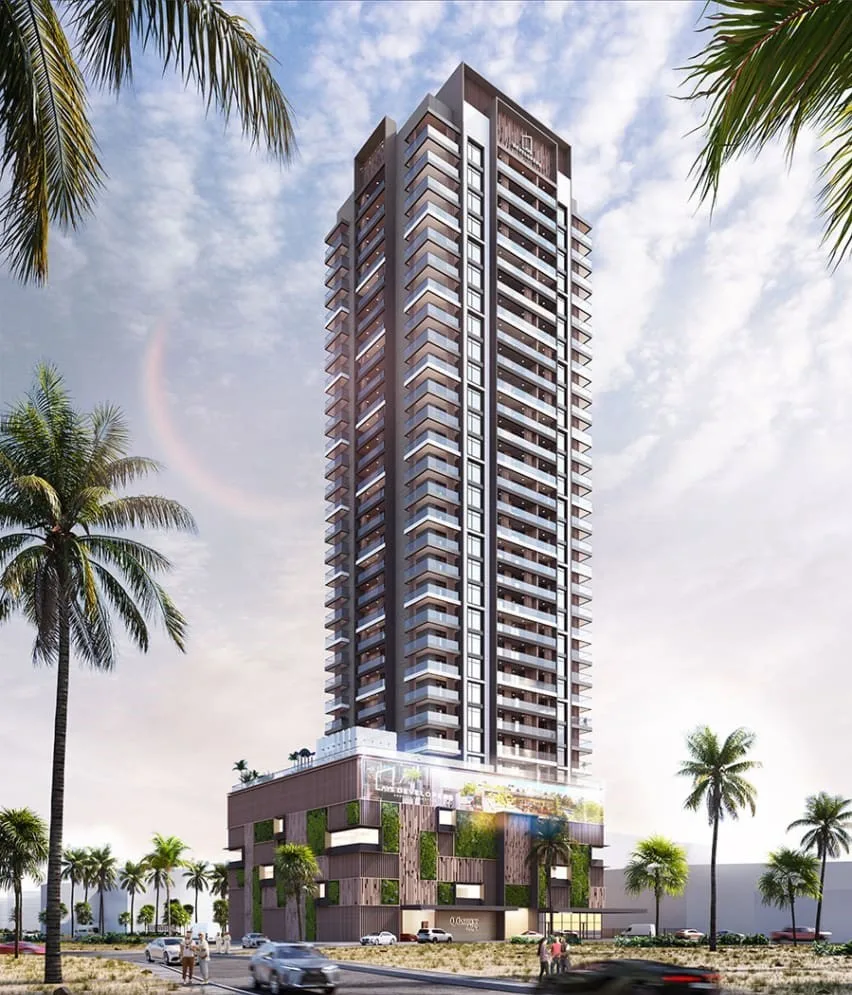 Full tower with podium, daytime render