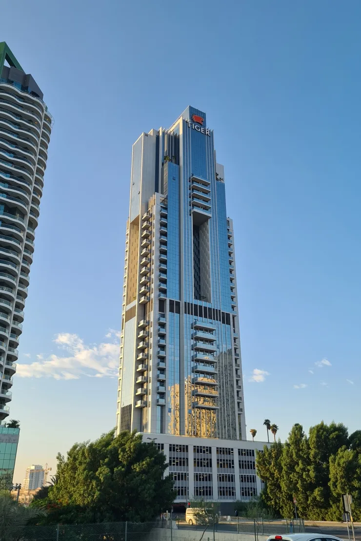 Completed tower with Tiger sign at crown