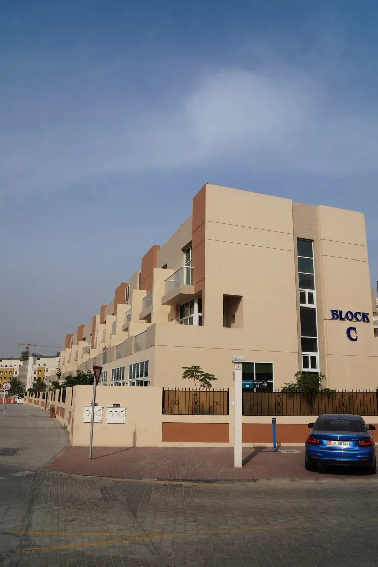 Corner of stepped building with Block C sign