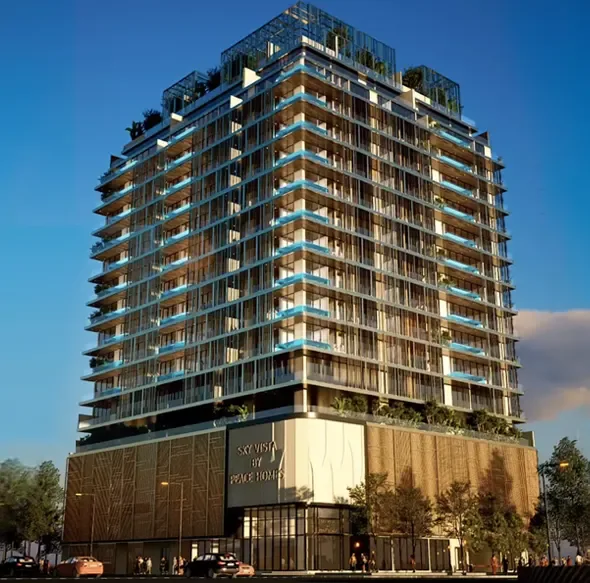 Developer render of Sky Vista tower with signage