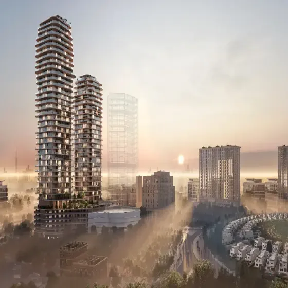 Stax towers in a misty JVC skyline