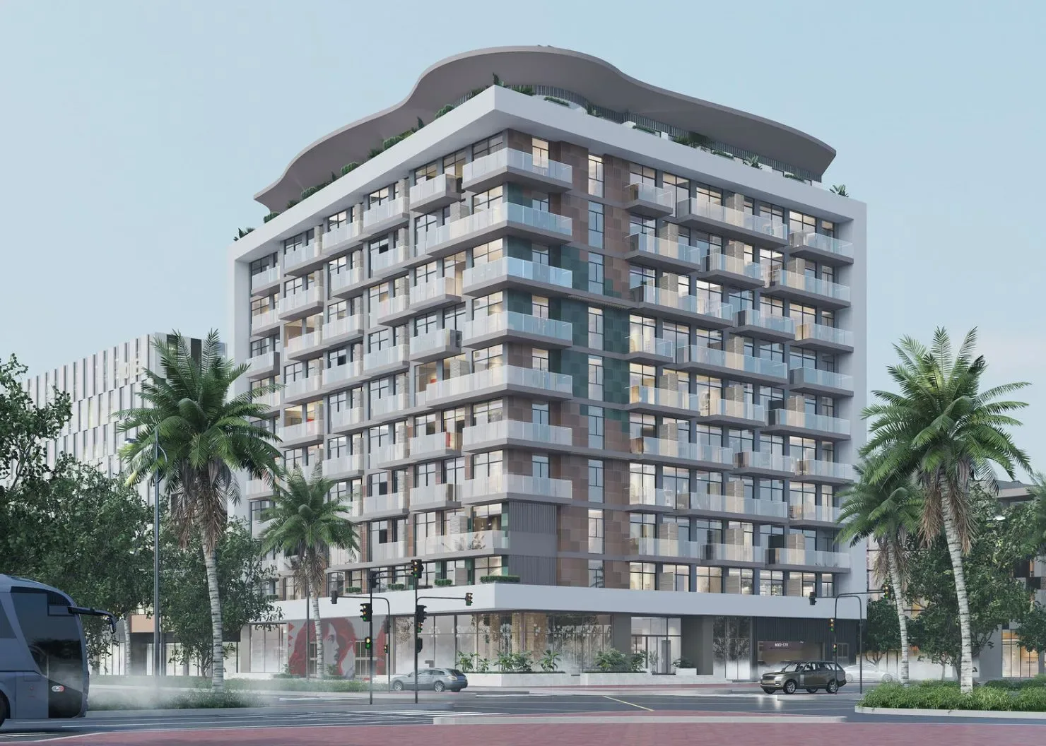 Developer render of full building from corner