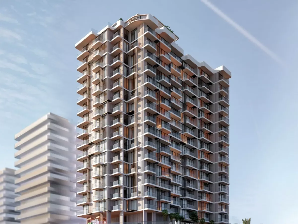 Upper tower with stacked balconies and crown