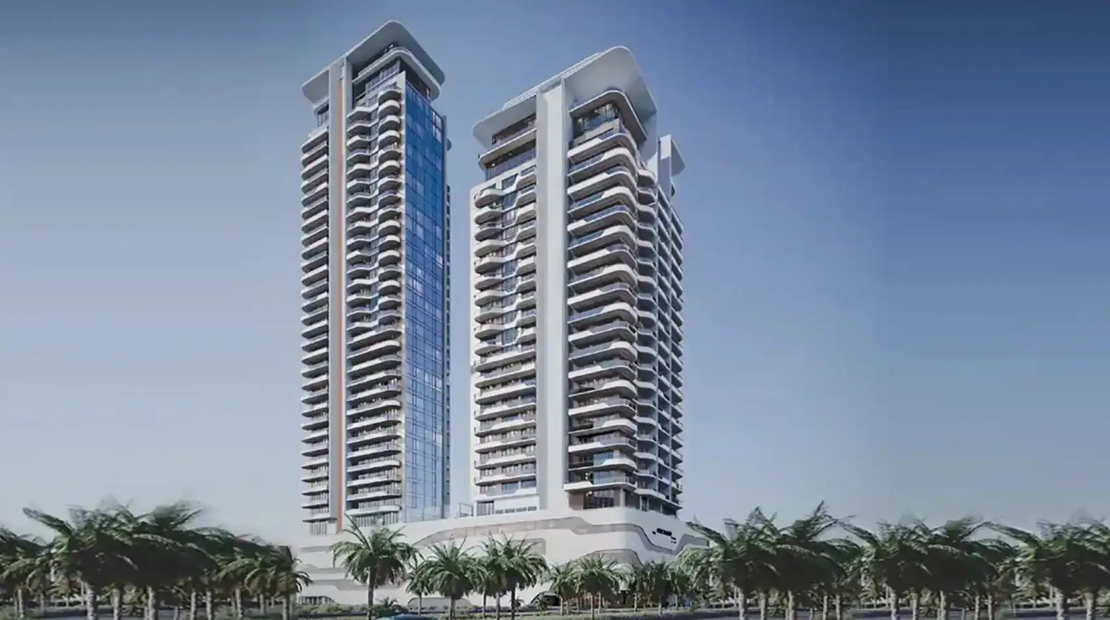 Developer render of both towers on wavy podium