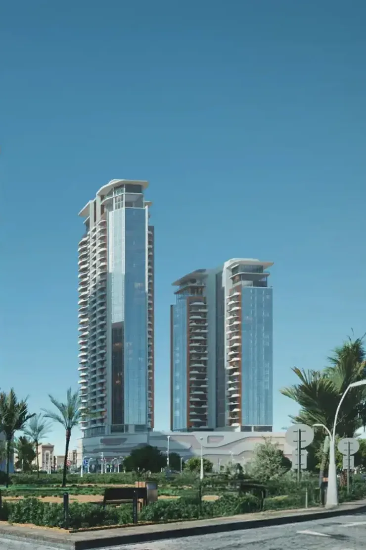 Two Orchard Place towers rising above podium
