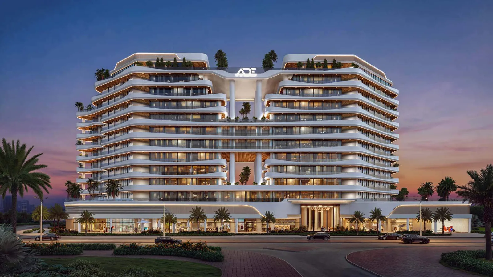Front exterior render, dusk (1777x1000)