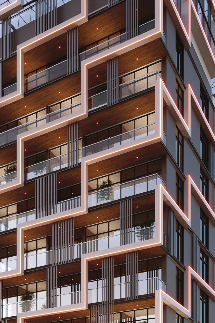 outside, facade and balconies close up