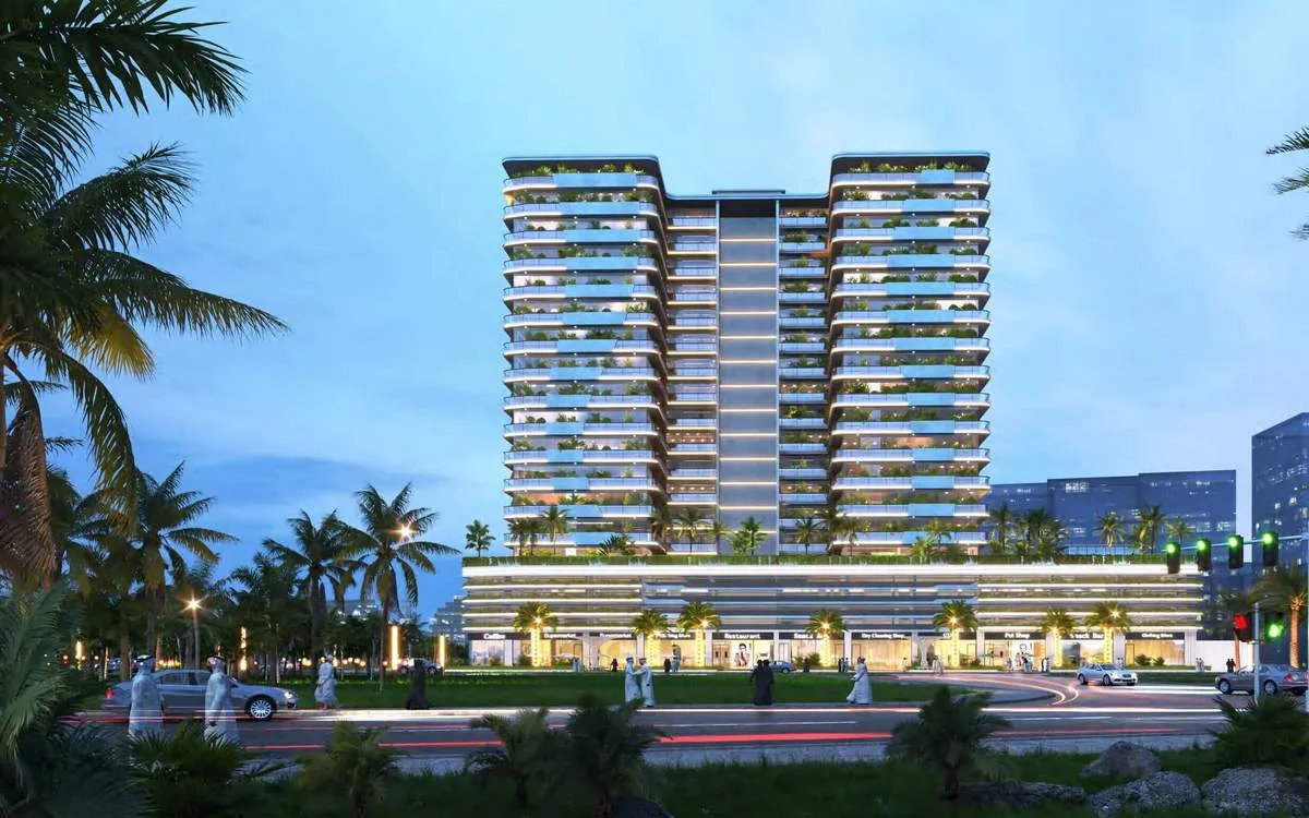 outside, full height, dusk street view
