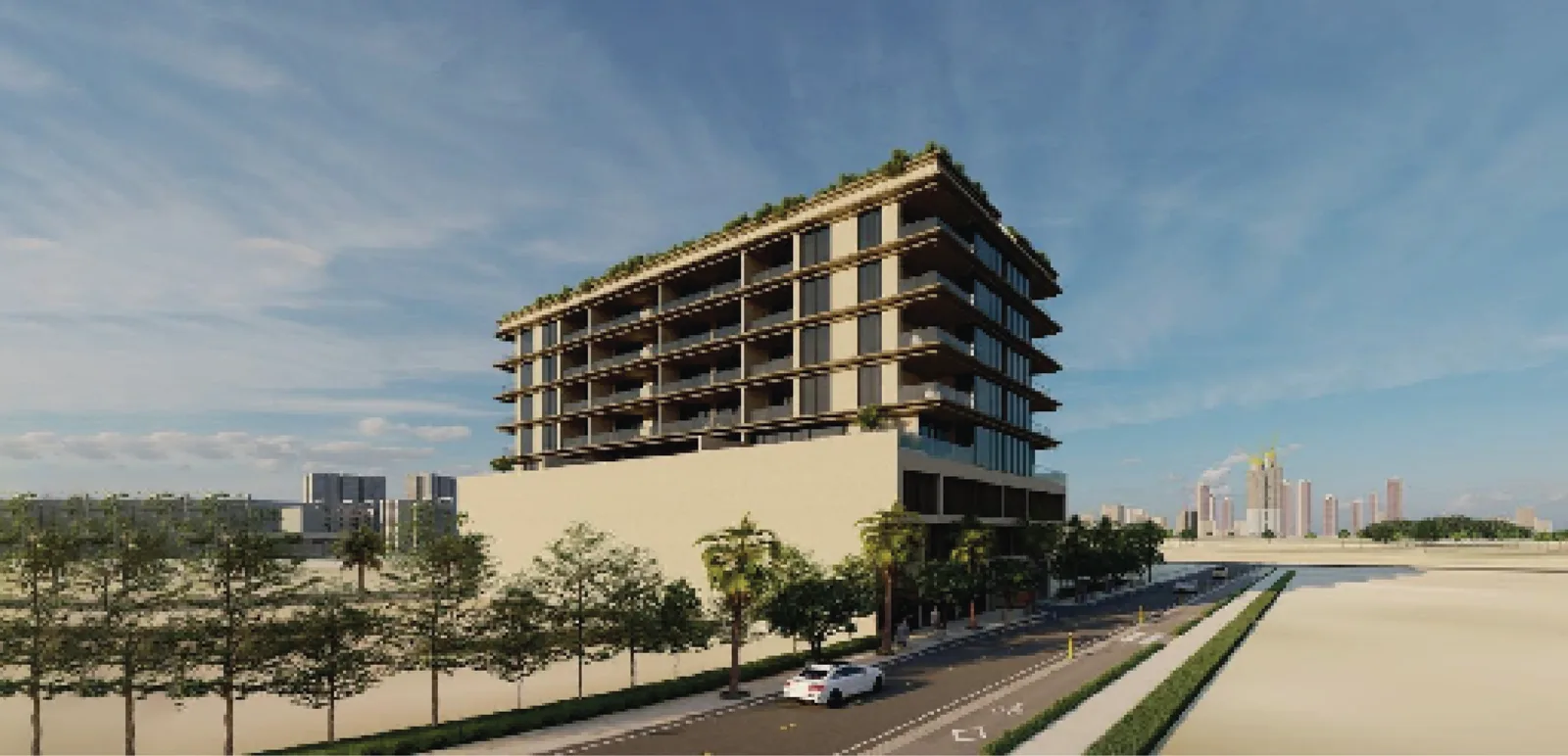 Exterior render from the brochure, street view (4545x2193)
