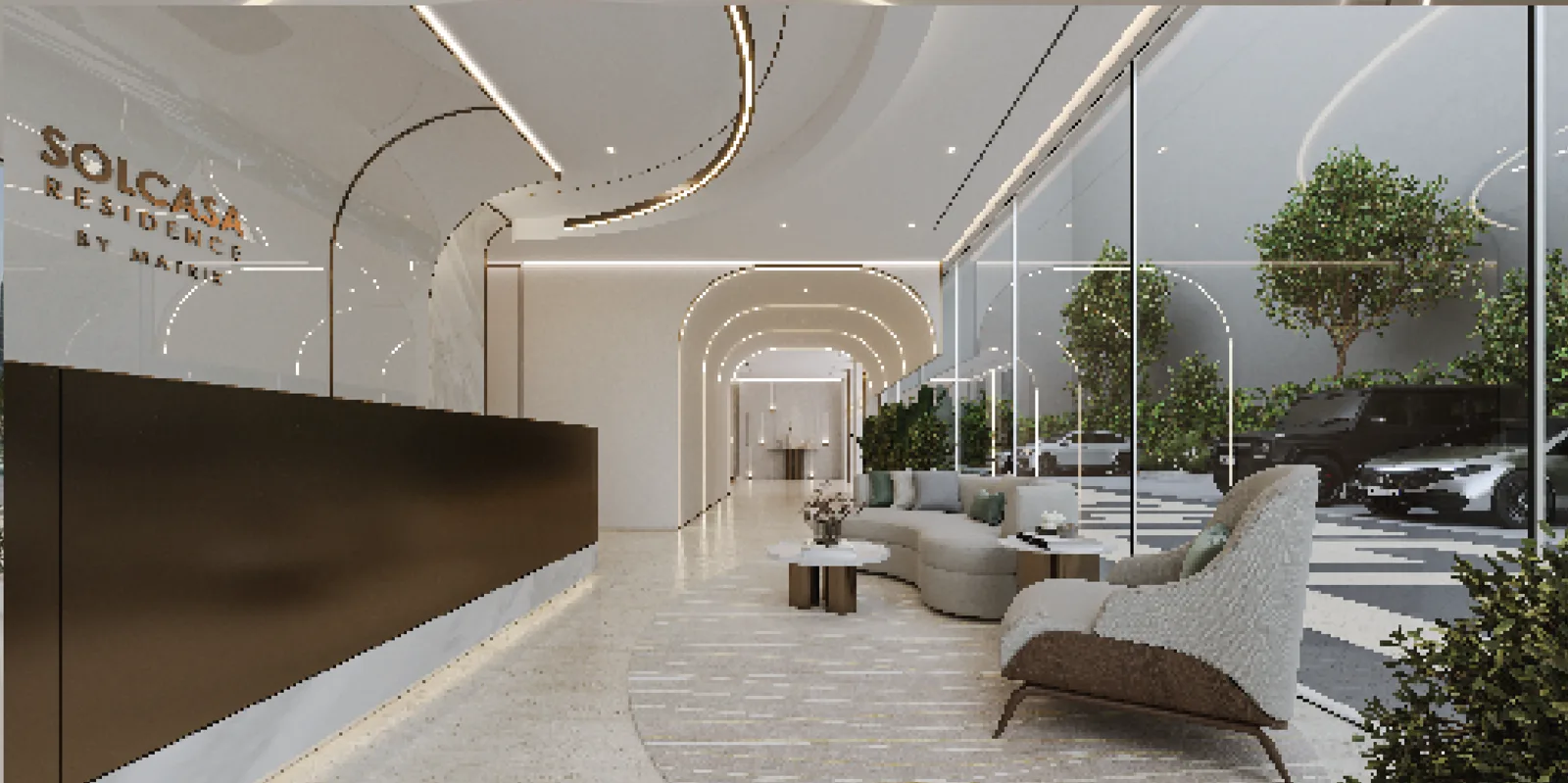 Lobby render with Solcasa Residence sign (3508x1751)